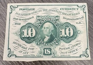 1862 10 Cents Postage Fractional Currency Note Green U.S. George Washington - Picture 1 of 2