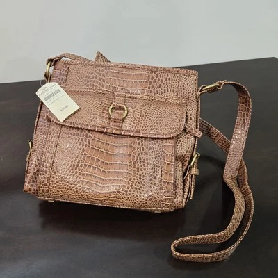 Coldwater Creek Brown Sophie Croc Organizer Handbag Crossbody NEW WITH TAG - Image 1 of 4