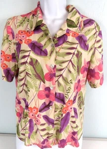 Napa Valley Women M Top Button Down Short Sleeve Pink Purple Floral Blouse - Picture 1 of 5