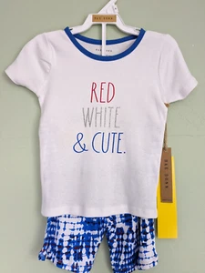 Rae Dunn Summer Girls size 4 NWT Cotton Pajama Tee & Shorts 2 Piece Set July 4th - Picture 1 of 2