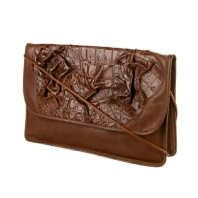 Carlos Falchi 异国情调鳄鱼皮手提包棕色波西米亚设计师钱包 Pat#402891 — 第 1/4 张图片