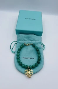 Tiffany & Co Paloma Picasso 18k Gold Olive Leaf Green Aventurine Bead Bracelet - Picture 1 of 7