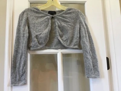 EXPRESS JUNIOR SHORT SWEATER GRAY ANGORA RABBIT NYLON LAMBSWOOL SIZE L NEW - Image 1 of 2