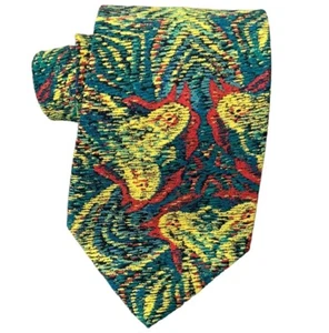 Vintage Charles Jourdan Mens Tie Silk Necktie Abstract Floral Waves Green Yellow - Picture 1 of 8