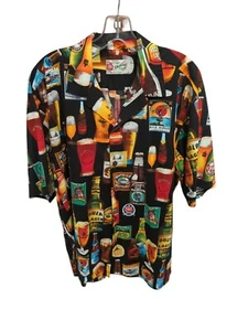 Hilo Hattie Men’s Hawaiian Shirt Hawaiian Label Beer Bottle Print Sz Large - Picture 1 of 13