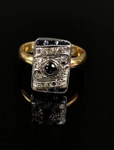Ausgefallener Art Deco Saphir Diamant Ring, 750/18K Gelbgold (getestet) - Bild 1 von 2