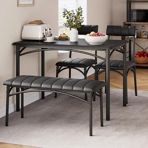 🎱4-Person Dining Table Set for 4 Kitchen Table W/Upholstered Chairs and Bench - Picture 1 of 7