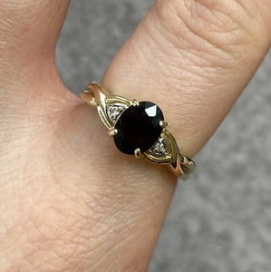 Dark Raspberry Purple Spinel Diamond Accent Ring 9ct 9k Yellow Gold - Size N 1/2 - Picture 1 of 11