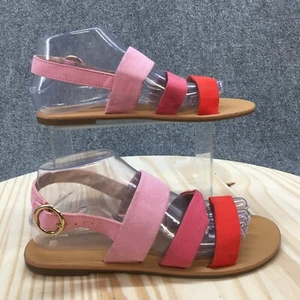 Forever 21 Sandals Womens 7.5 Strappy Slingback Red Pink Fabric Flats Open Toe - Picture 1 of 22