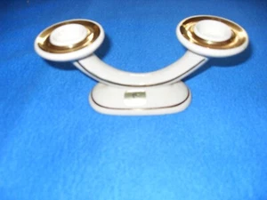 Kerzenhalter aus Keramik 2 Flammig Marke AK beige mit Goldrand aus Nachlass - Bild 1 von 4