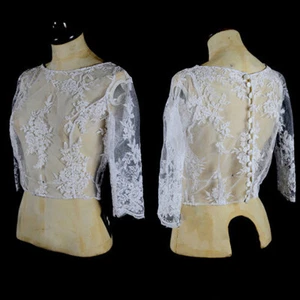 Vestido de novia Topper Chaqueta para Novia Blanco Marfil Encaje Apliques Mangas Largas - Imagen 1 de 9
