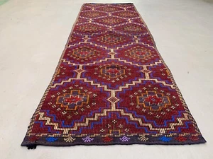 Old Turkish Kilim Runner 290x94 cm, shabby chic, vintage kelim Red Black - Picture 1 of 12