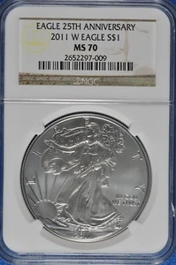 2011 W Burnished 1 OZ Silver American Eagle NGC MS 70 25th Anniversary - Picture 1 of 2
