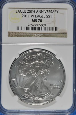 2011 W Burnished 1 OZ Silver American Eagle NGC MS 70 25th Anniversary - Image 1 of 2