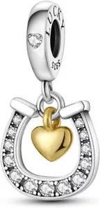 Echt Sterling Silber 925 Hufeisen Glücksbringer Glück Gold Liebe Herz  - Bild 1 von 1