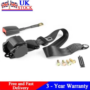 FOR LAND ROVER DEFENDER SEAT BELT 3 POINT RETRACTABLE INERTIA BELT - BLACK - Picture 1 of 11