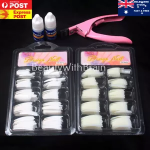 200Pcs French Tips Acrylic False Nails+Glue+Cutter Professional Nail Art Kit - Picture 1 of 7