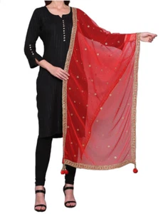 Embroidered Organza Dupatta Bollywood Veli Hijab Stol Shawls Ethnic Party Wear - Picture 1 of 4