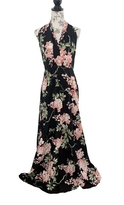 ANGEL BIBA Womens Black Pink Floral Halter Neck Adjustable Maxi Dress Size 8 - image 1 of 4