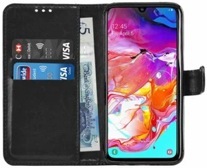 Samsung Galaxy A70 Premium Leather Wallet Flip Cover Pouch Book - Picture 1 of 49