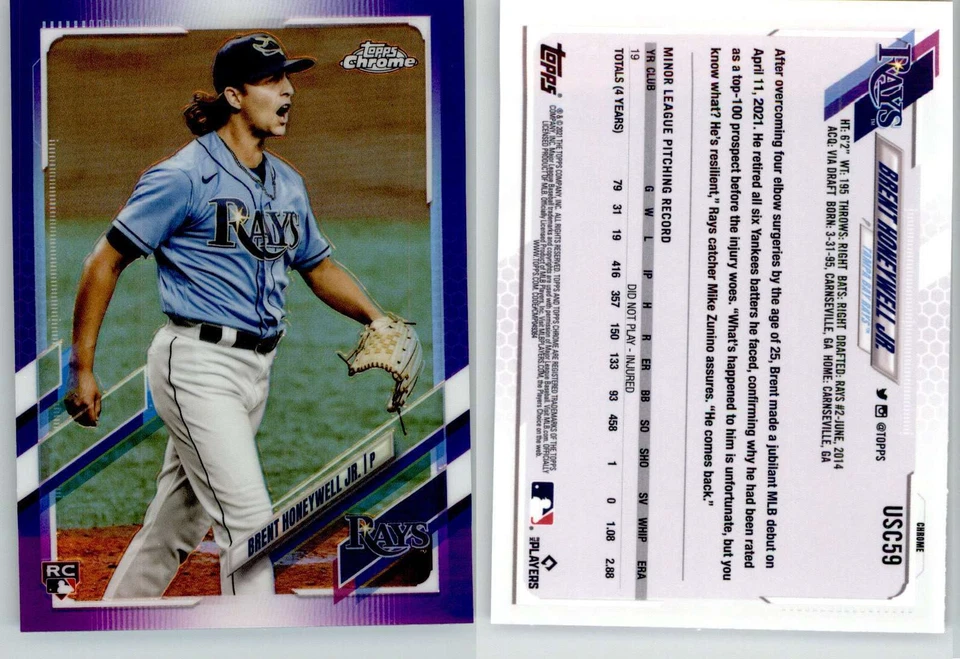 Brent Honeywell 2021 Topps Chrome Update Purple USC59 Rays RC Rookie - Image 1 of 1