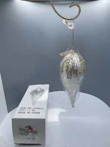 Kurt Adler White Gold Art Glass teardrop Ornament W9867A New In Box - Picture 1 of 6