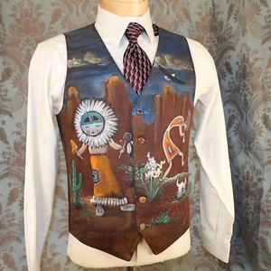 INDIANER Blau Rot Kupfer Mehrfarbig Kachina Herren Weste Vest Größe S - Bild 1 von 12
