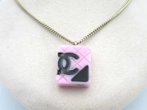 CHANEL CoCo Mark Cambon Gold Pendant Necklace Color Black/Pink 16.14in - Picture 1 of 10