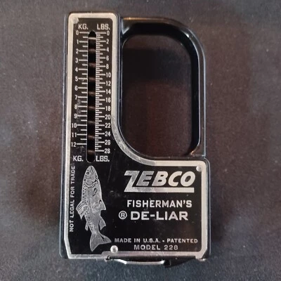Cinta métrica y báscula de peso de pescado vintage Zebco Fisherman's De-Liar modelo 228 EE. UU. Foto 1 de 4