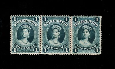 Queensland #83 Tira muy fina como nueva de tres bisagras de goma originales completamente perturbadas Foto 1 de 2