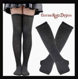 Thigh High Socks & Long Fingerless Gloves Gift Set - Gothic Punk Emo Kawaii UK - Picture 1 of 1