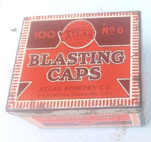 ANTIQUE Atlas 100 No. 6 Blasting Caps Tin CLEAN NICE - Picture 1 of 6