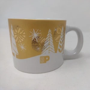 2015 Peet's Coffee Mug 7 Oz White Gold Christmas Trees Snowflakes Small Cup - Picture 1 of 6