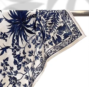 70% Cashmere 30% Silk Double Face Print Wrap Scarf Shawl 24'' blue flower Print - Picture 1 of 8