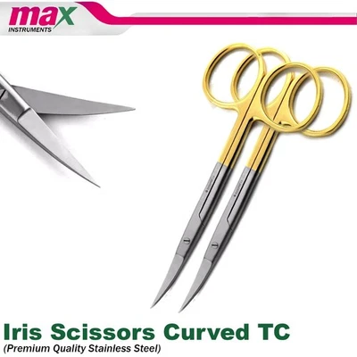 NEW GERMAN TC Iris Scissors 4.5" Curved Surgical Dental Surgery Instruments 2Pcs - Image 1 of 4