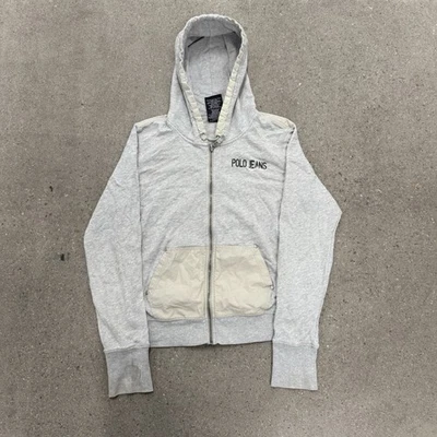 Polo Jeans Co. Ralph Lauren Cremallera Completa Logo Sudadera con Capucha Chaqueta Gris Talla Grande Foto 1 de 4