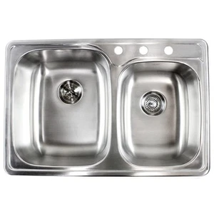 18-gauge Stainless Steel Double 33-inch Top-Mount/Drop-In Silver - Picture 1 of 5