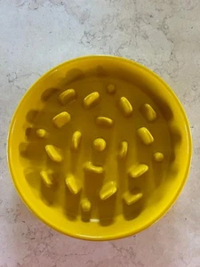Le Tauci Pet Yellow Ceramic Slow FOOD Dog Bowl 8" diameter by 1 3/4" high NEW! - Picture 1 of 3