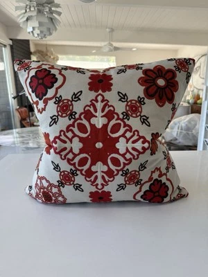 New.  Moroccan Embroidered Handmade Pillow. 24” Sq. Orange. - Image 1 of 4