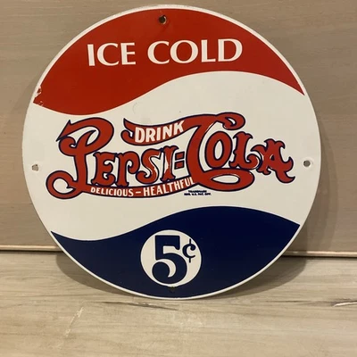 PEPSI COLA PORCELAIN SIGN SODA BEVERAGE ADVERTISING SOFT DRINK POP 12" 90s Made - Image 1 of 4