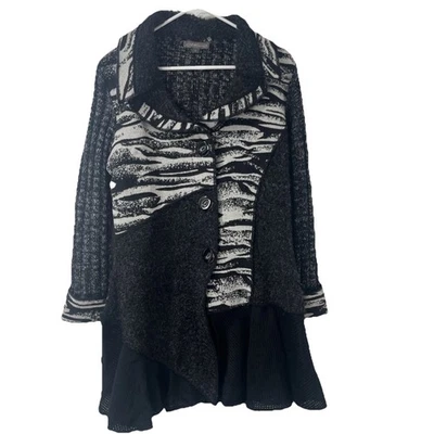 Metric Knit Wool Mohair Blend Duster Sweater XL Zebra Tribal Knit Mesh Bottom - Image 1 of 4