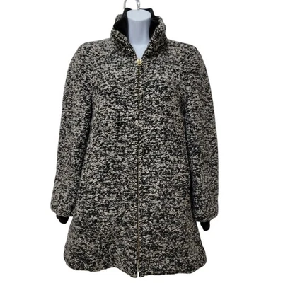 J. Casaco feminino CREW italiano de lã Boucle salpicado pequeno 8P preto branco - Imagem 1 de 4