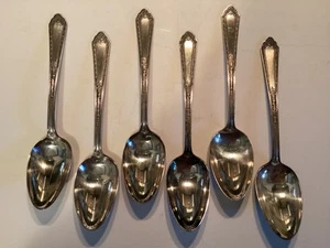 6 - Cucharas de sopa ovaladas - Holmes Edwards 1925 con incrustaciones de plata súper plato "romance" - Imagen 1 de 5
