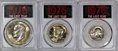 1976 P  (1975) THE LOST YEAR 3-Coin Set PCGS BU $1 50C 25C Free Shipping - Image 1 of 4