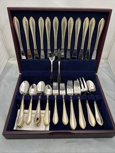Service for 12 Cambridge Golden Inspirations Stainless Flatware Sears w/ Case - Picture 1 of 8