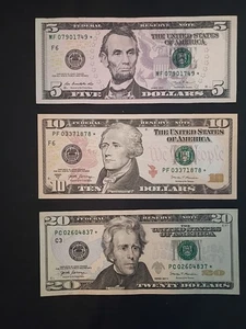 lot Of 3 Star notes collection $5 $10 $20 circulated - Picture 1 of 2
