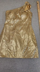 Scala Kleid Damen 10 Gold Pailletten One Shoulder Seide Cocktail Party Mini - Bild 1 von 19
