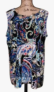 Jones Studio - Black w/Bold Paisley Print Sleeveless Blouse - Women's Size 1X - Picture 1 of 3