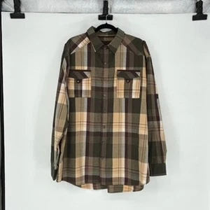Knockout Jeans Men's Brown and Green Cotton Plaid Button Down Shirt - Size 3XL - Picture 1 of 8