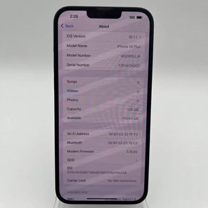 Desbloqueado Apple iPhone 14 Plus 128 GB 18.1.1 Medianoche MQ3R3LL/A Rayado - Imagen 1 de 9